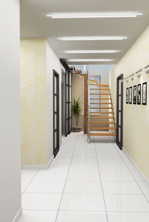 إنارة جدارية وإنارة الأسقف في ديكورات ممرات منزل عصري