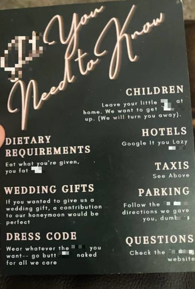 عريس وعروس يوجهان دعوات زفاف نابية إلى ضيوفهم