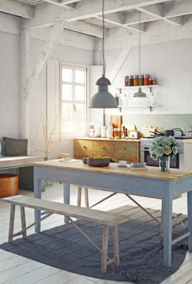 الخشب بشكله الفينتاج في تصميم مطبخ عصري