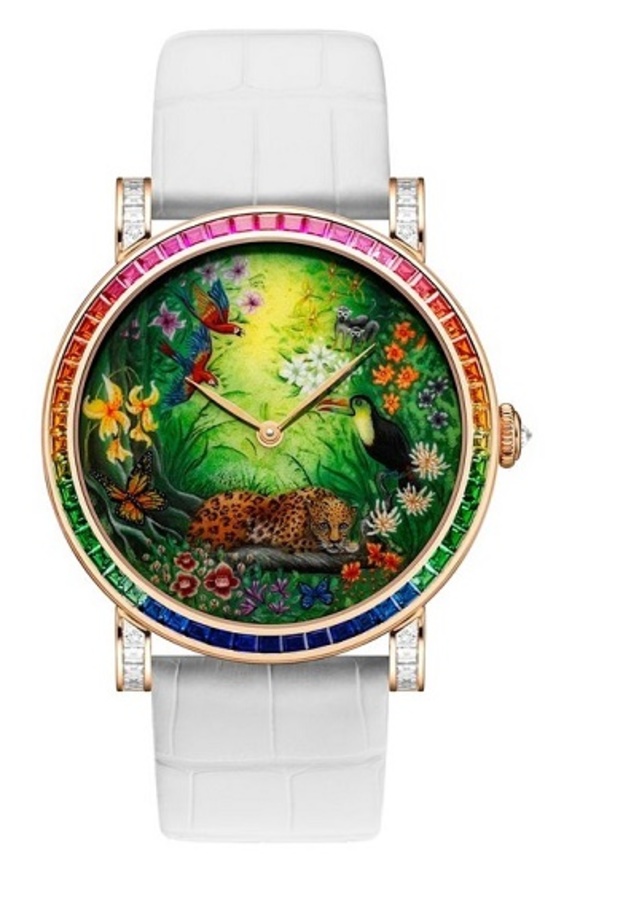 ساعة الماس مثبتة على جلد ابيض فاخر من تصميم DeLaneau