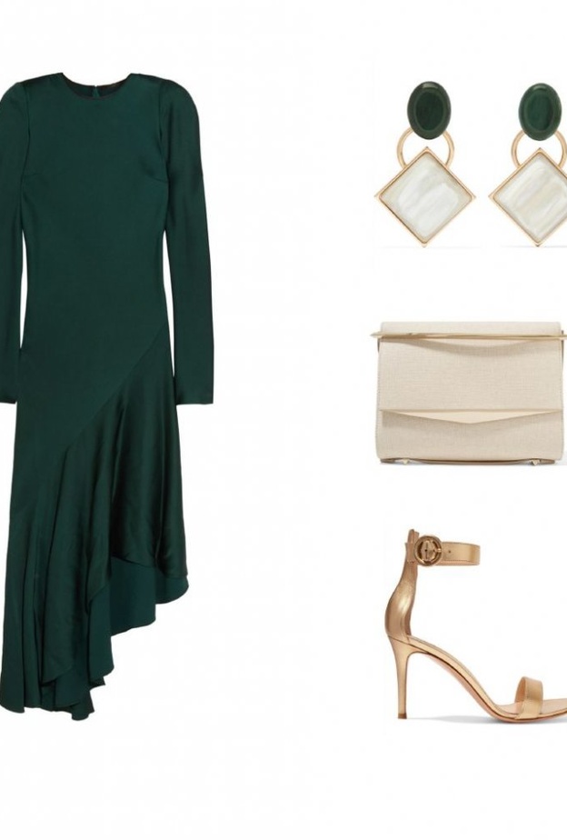 اطلالة راقية وأنيقة بفستان محتشم باللون الزيتي