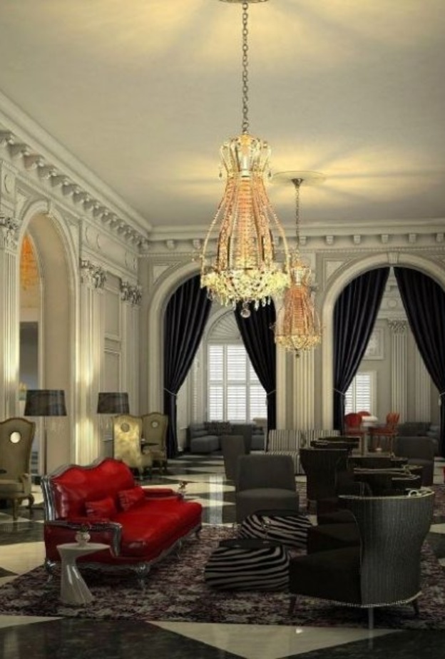 الأسود و الأبيض و الأحمر في ديكورات إحدى المجالس الفخمة