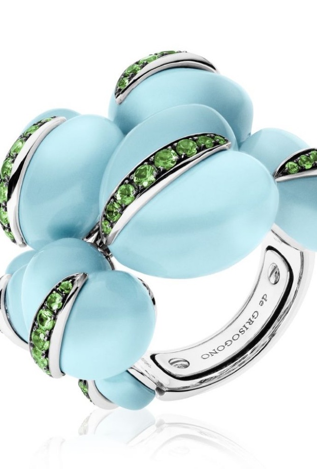 خاتم شوبارد من الذهب الوردي والفيروز والماس