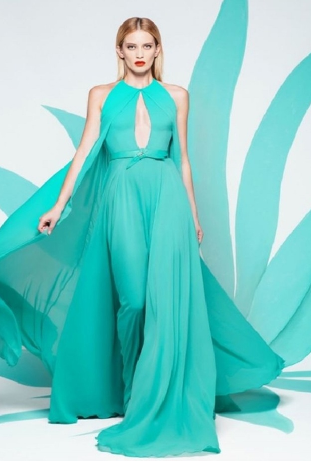 فساتين خطوبه بسيطه باللون الاخضر من مجموعة جورج حبيقة لصيف 2016