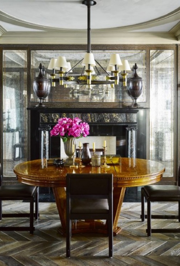 ديكور عصري رائع لغرفة الطعام يتألق فيها اللون النحاسي