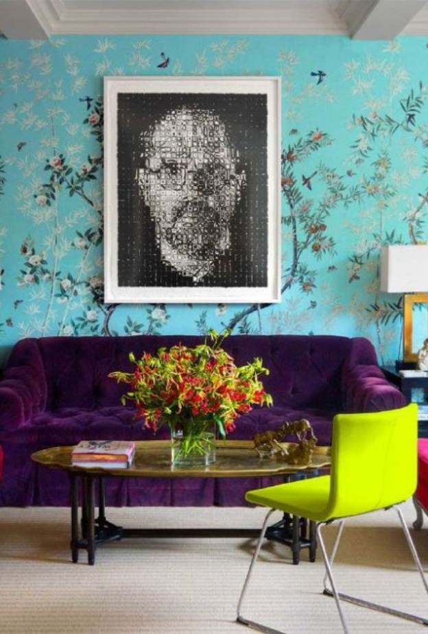 رسم جداري كبير في ديكورات حوائط غرف الجلوس