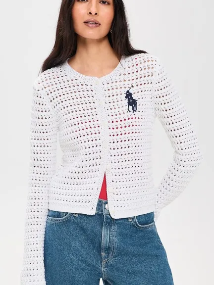 كارديغان كروشيه باللون الأبيض من Polo Ralph Laure