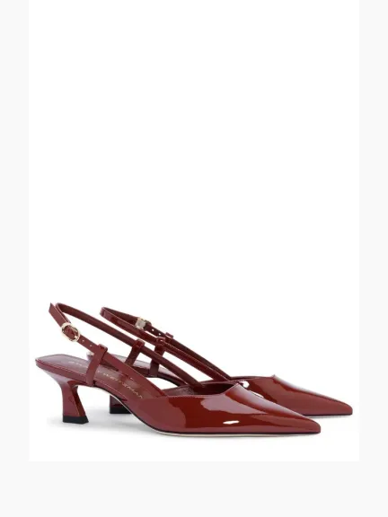 حذاء Slingback بكعب متوسط من الجلد باللون العنابي من STUART WEITZMAN