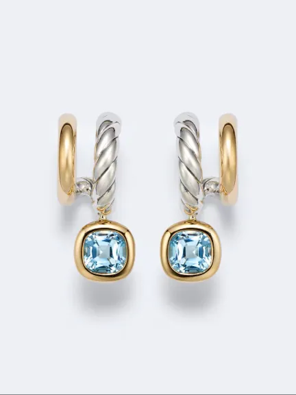أقراط من الذهب عيار 18 قيراطًا والفضة الإسترليني مرصعة بحجر التوباز  David Yurman