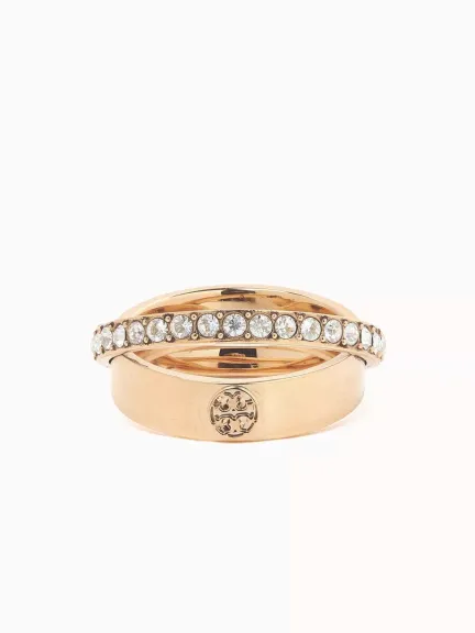 خاتم مزدوج مرصع بأحجار بافيه نحاس مطلي بالذهب عيار 18 Tory Burch