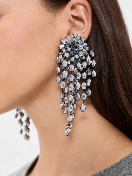أقراط كليب من Isabel Marant بخرز زجاجي أسود وفضي