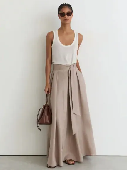 تنورة ماكسي كتان بطيات من Reiss