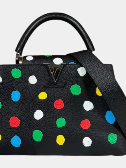 حقيبة Louis Vuitton x Yayoi Kusama Capucines MM Black Dotted Taurillon Leather Shoulder Bag	