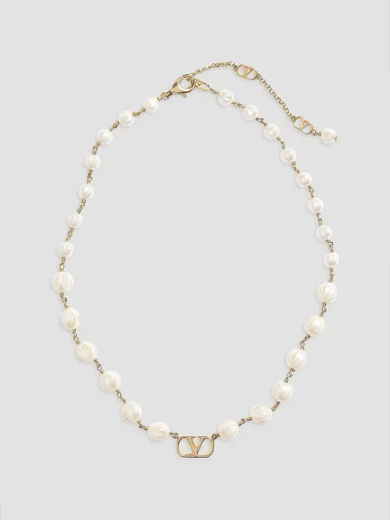 VLogo Signature Necklace in Metal and Glass Beads