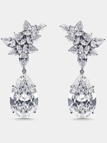 39 cts Pear Lab Grown Diamonds 18k White Gold Earrings