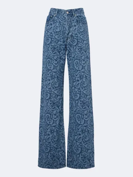 جينز بأرجل واسعة بورود من Dries Van Noten	