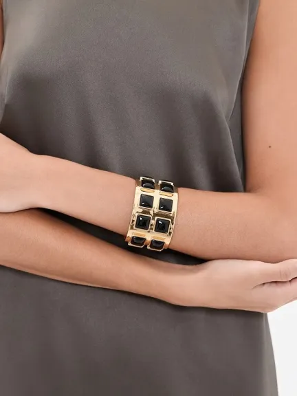 سوار Julietta Melia Cuff من النحاس المطلي بالذهب والعقيق الأسود	