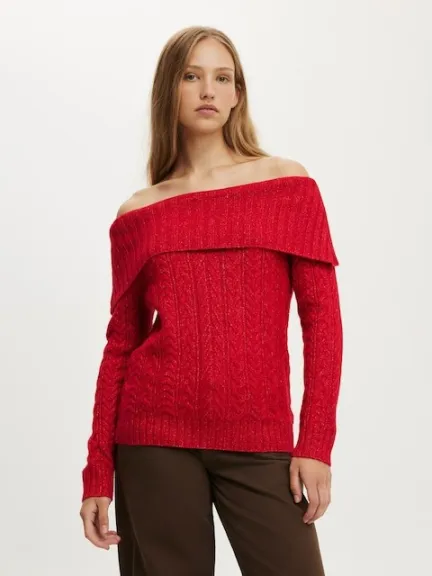 توب ناعم محبوك بنمط مجدول بكتف مكشوفة من Cotton On	