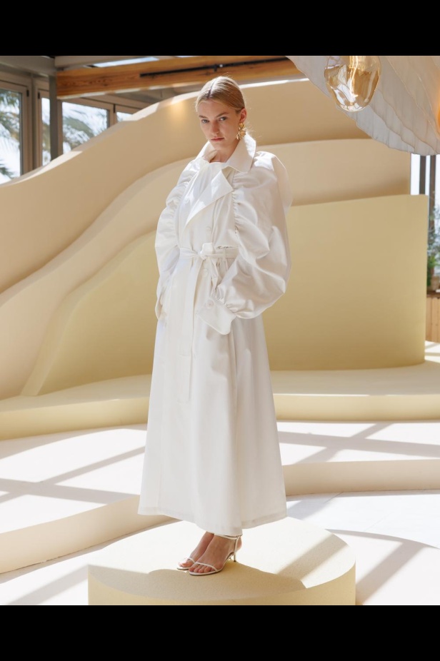 من مجموعة “سرّ الحديقة”، فستان أسود بأكمام مزينة بسوار ذهبي أنيق