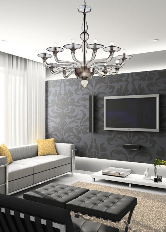 اختاري الثريا الفضية لغرفة المعيشة ذات اللون الأبيض والأسود