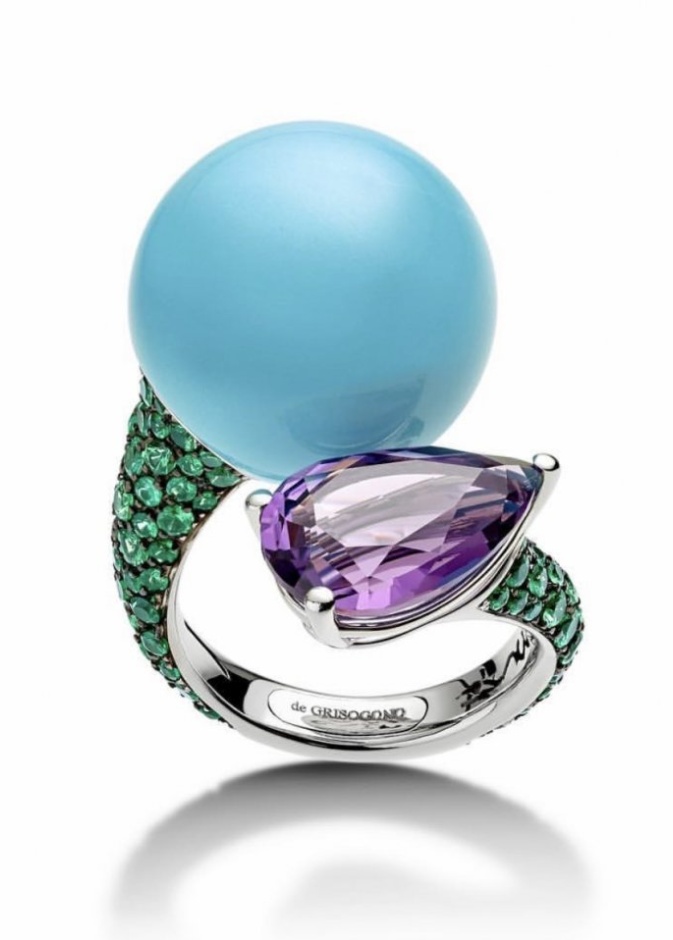 خاتم من دي غريسوغونو من الذهب الوردي والاحجار البنفسجية