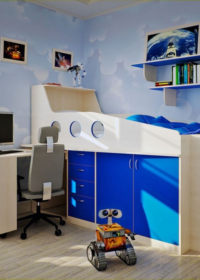 غرف نوم أطفال مودرن باللون الأبيض و الأزرق