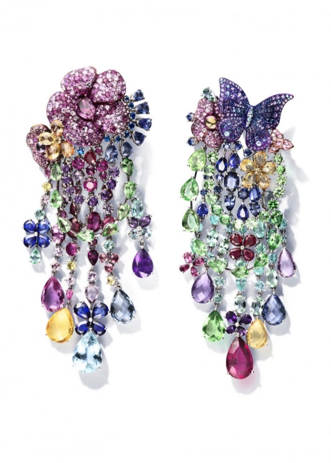 أقراط شوبارد مرصعة بالروبليت والتسافوريتي والياقوت والترومالين