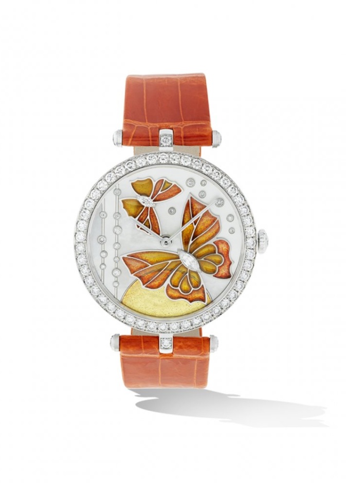 ساعة كارتييه من الذهب الوردي والماس والجلد البنفسجي