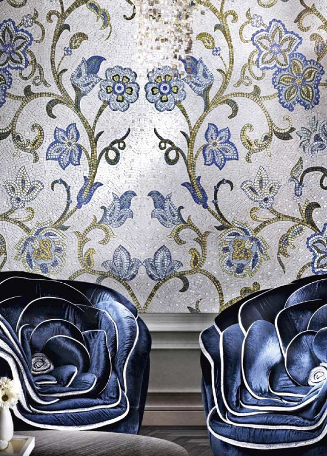 ديكور غرفة جلوس رائع يتألق بلوحة الموزاييك