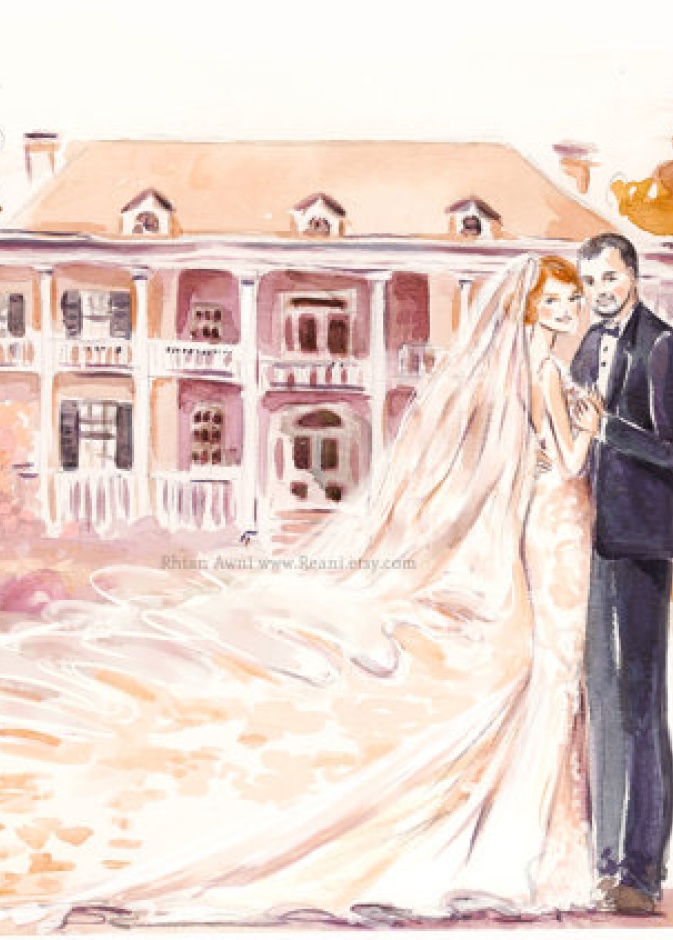 لوحة مرسومة للعروسين