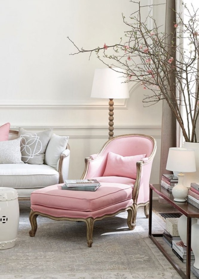 الرمادي و الزهري لديكور غرفة الجلوس باللون الباستيل