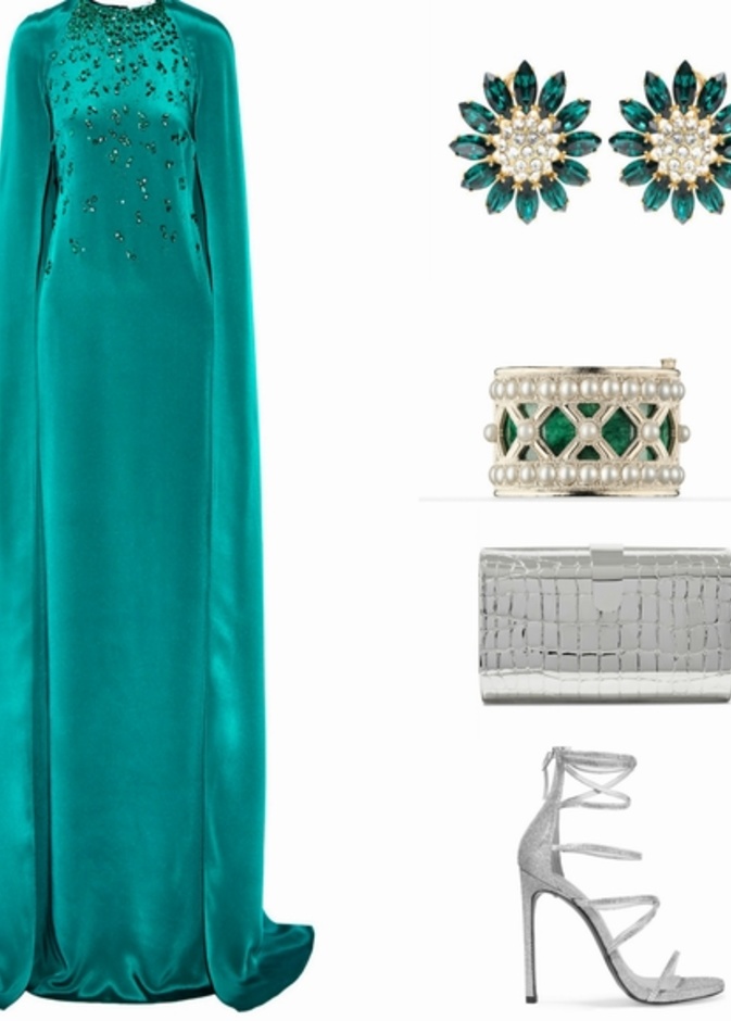 اطلالة مميزة بالجلابية الخضراء من أوسكار دي لا رينتا للمرأة الاماراتية بمناسبة يومها الخاص