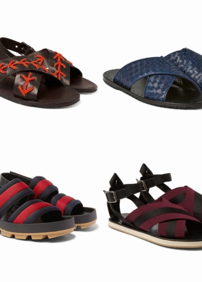 صندل من الجلد باللون الاحمر من DRIES VAN NOTEN