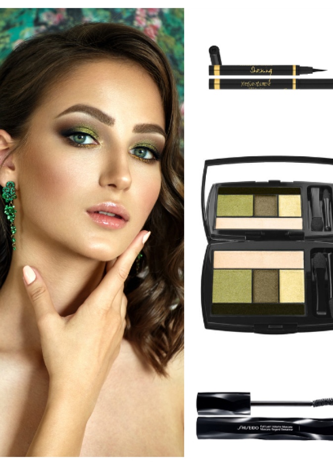 ظلال العيون البرتقالي والأخضر مع آيلاينر ممدود