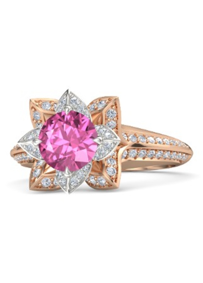 خاتم بحجر الزفير الزهري مع أحجار الماس