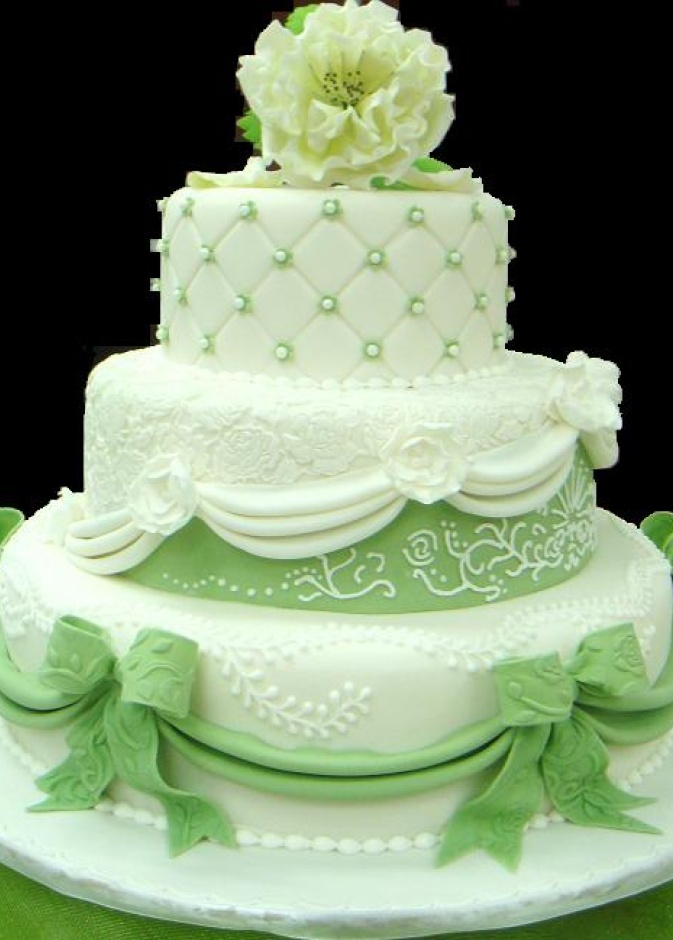 كيكة زفاف باللونين الابيض والاخضر