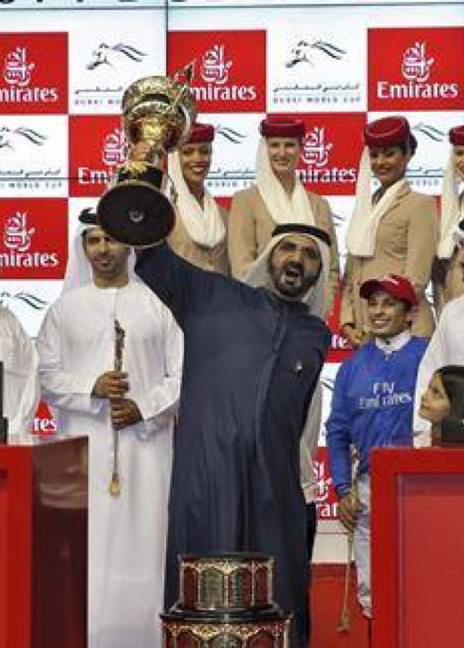 فرحة الشيخ محمد بن راشد آل مكتوم بإحراز دبي لقب كأس دبي العالمي للمرة التاسعة