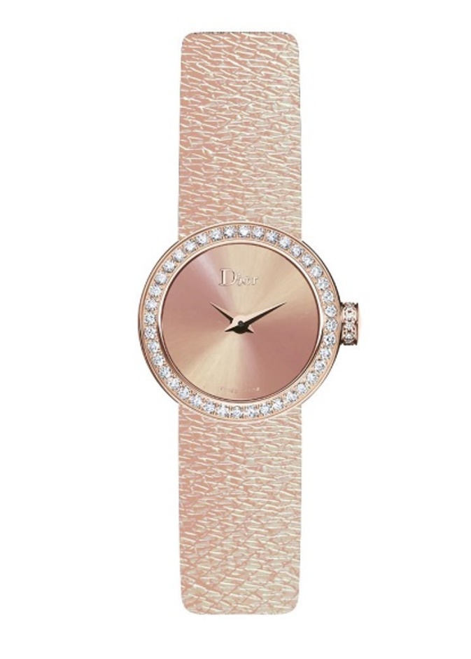 ساعة ذهب وردي مع جلد احمر من بولغري 