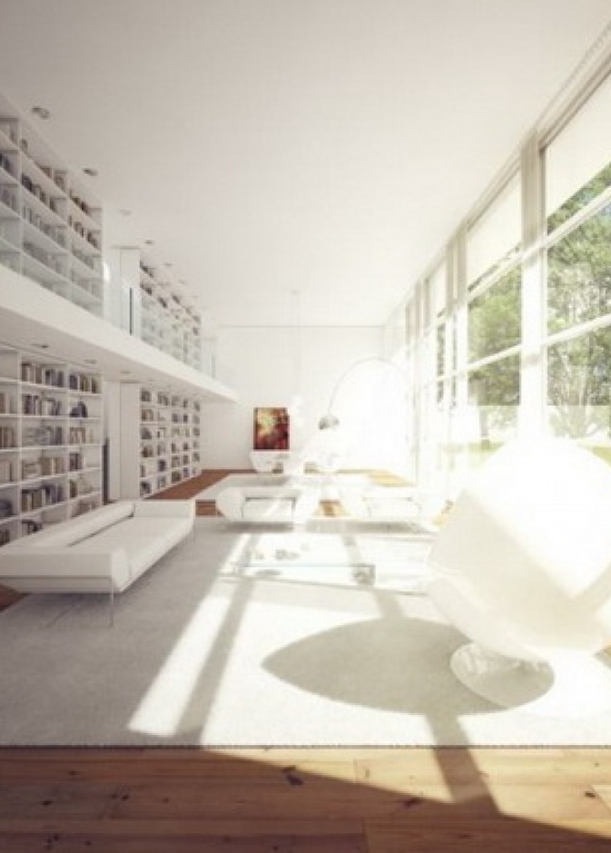 مكتبة باللون الأبيض مشعة