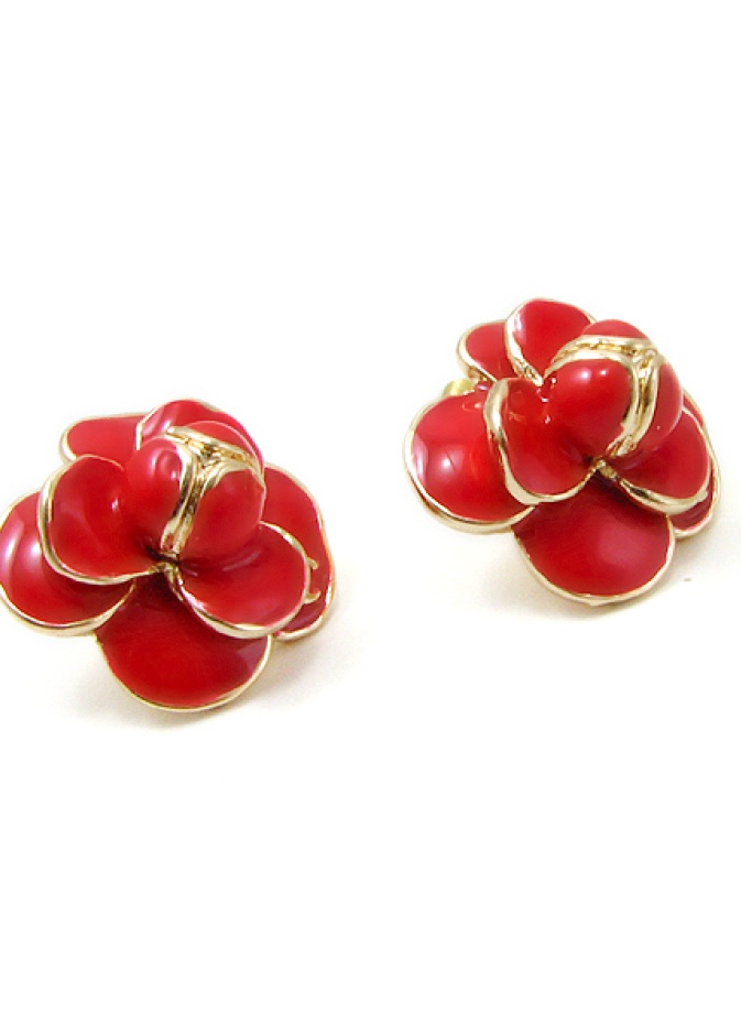 Chanel Red Camellia Earrrings