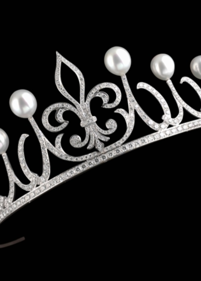أحد تيجان الأميرة ليتيزيا من الماس واللؤلؤ ANSORENA Tiara