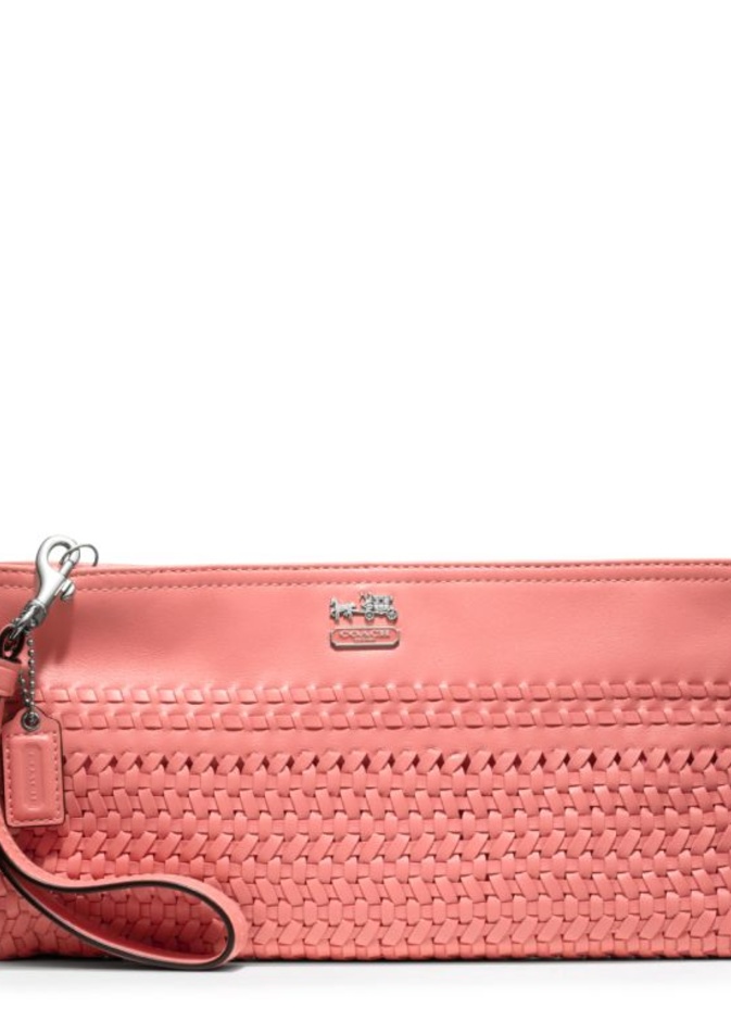 Madison Woven Leather Zip Clutch - Salmon