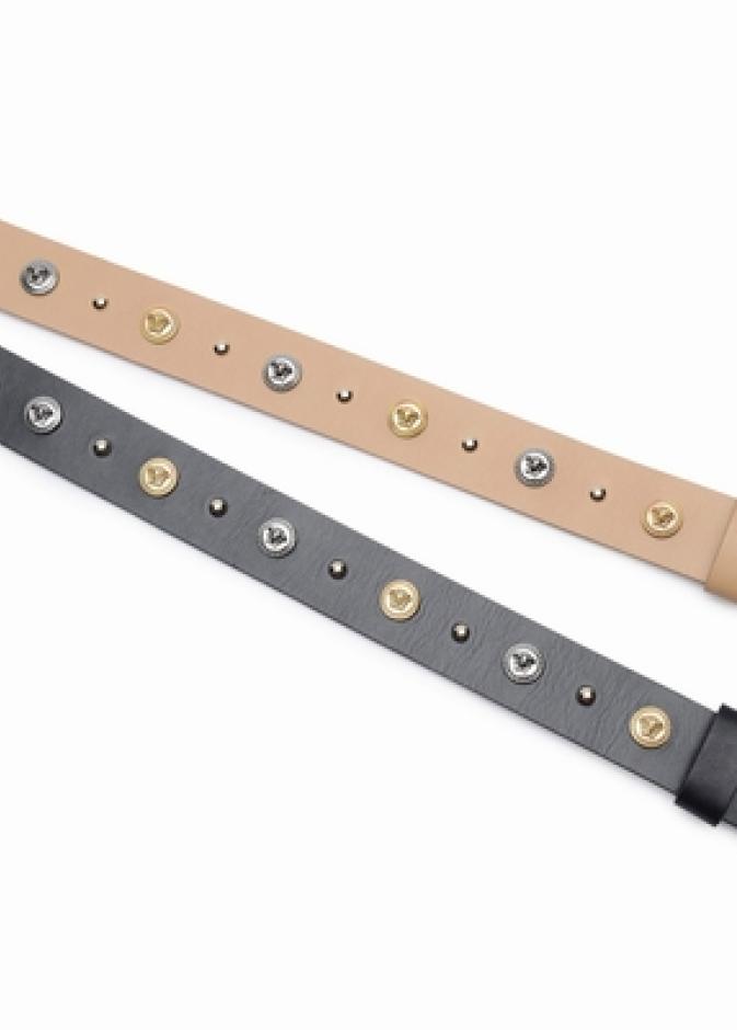 Versace Beige & black calf leather belts with medusa pins and metallic studs - DCDE066 DVT2 D2UMG & D41MG