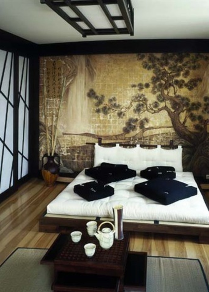 غرفة نوم رائعة بالطابع الشرقي الياباني000