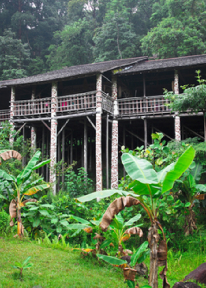 longhouse في بورنيو، البناء التقليدية