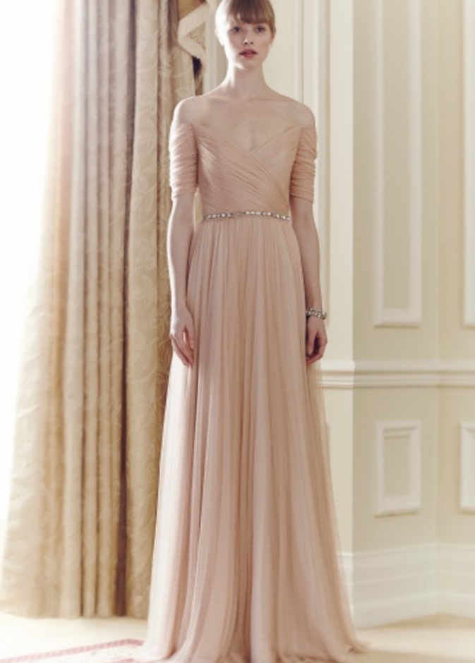 Jenny Packham فستان زفاف بلون المشمشي الفاتح مع حزام من