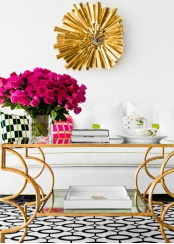 طاولة قهوة من الحديد والزجاج ذات دورين بلون ذهبي عتيق