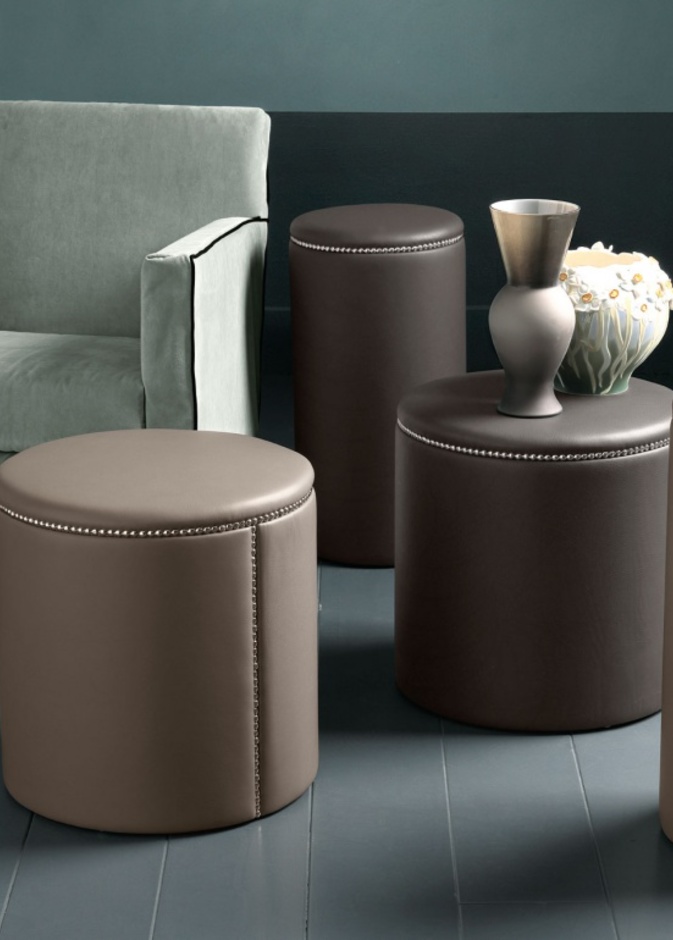  بوف Tabouret المصنوع من الجلد الراقي باللون الكاكاوي