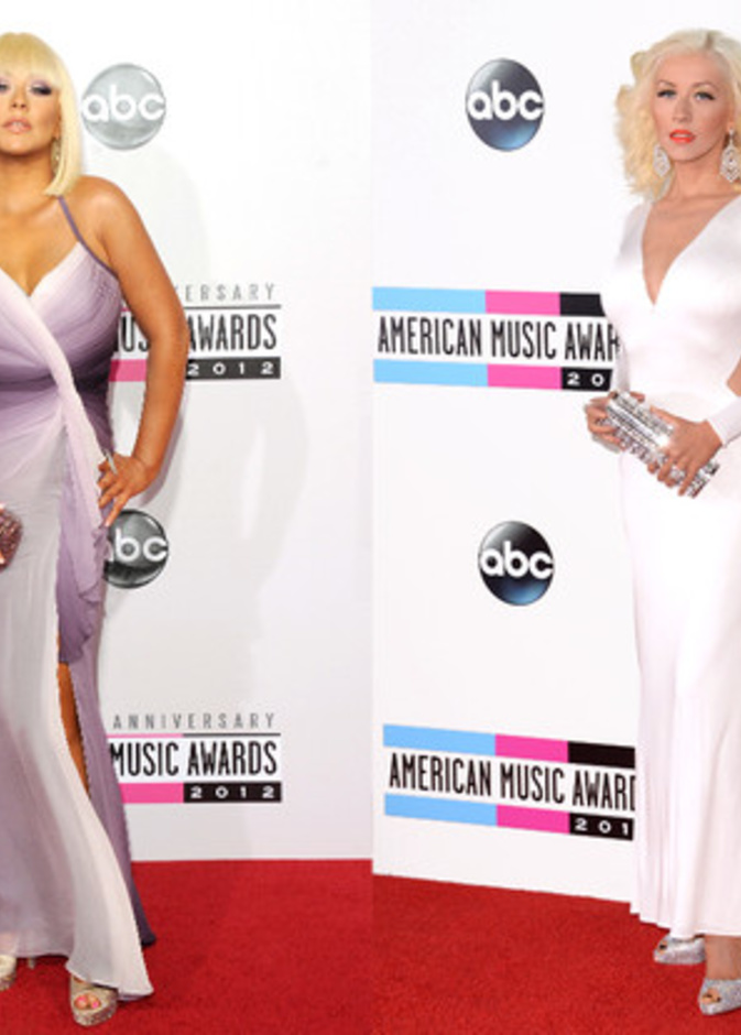 كريستينا اغيليرا خلال اكتسابها الوزن الزائد للحمل وبعد حميتها