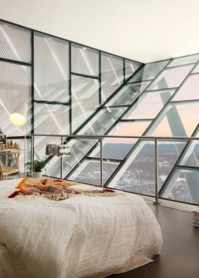 الجناح يقع على قمة المنزلق الجليدي بجدران من الزجاج وإطلالة تخطف الأنفاس